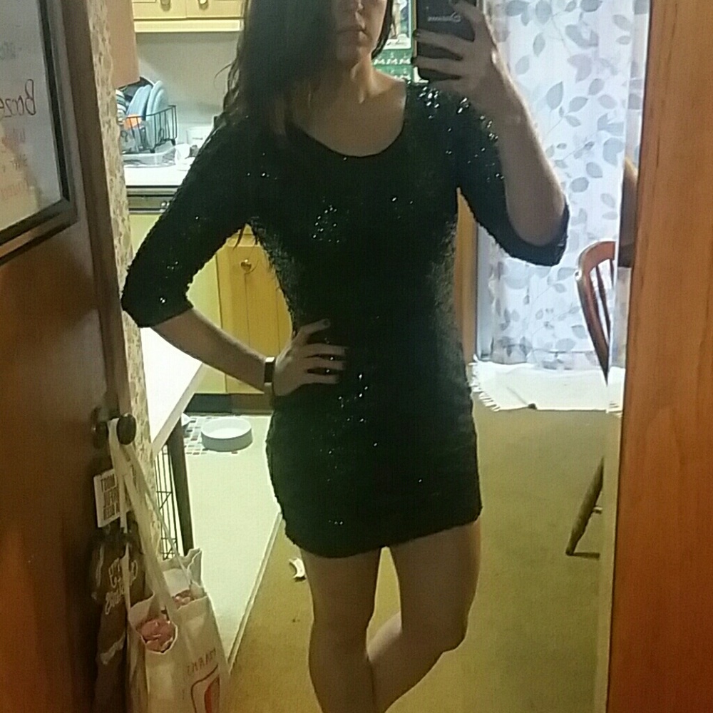 Dark Green Express Sequin Dresss